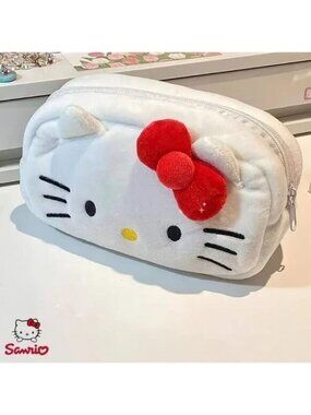 Hello Kitty Plush Velvet Pencil & Makeup Bag Soft Storage Case for School Travel